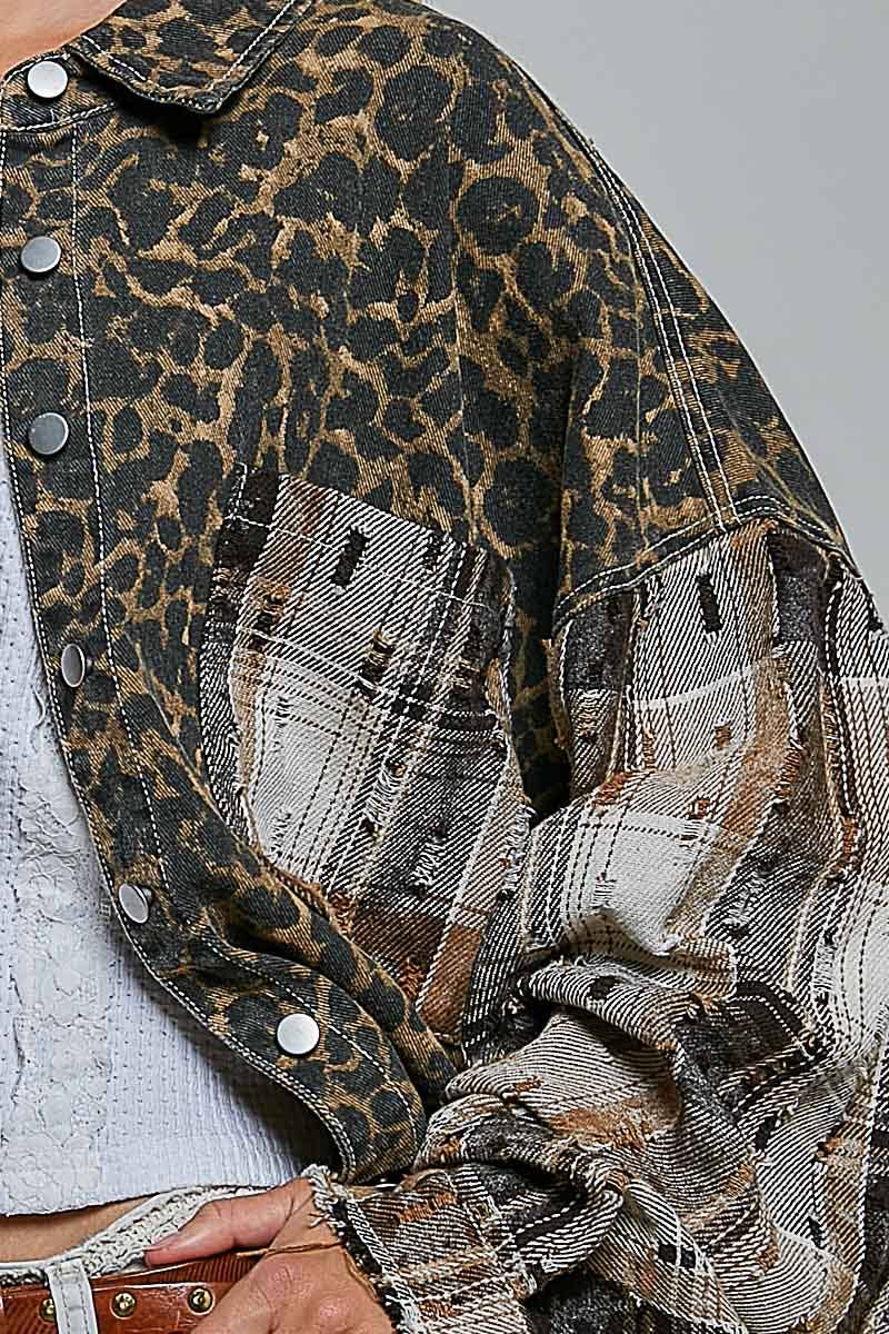 Allover Print Pattern Raw-Edge Fringe Trim Shirt Jacket