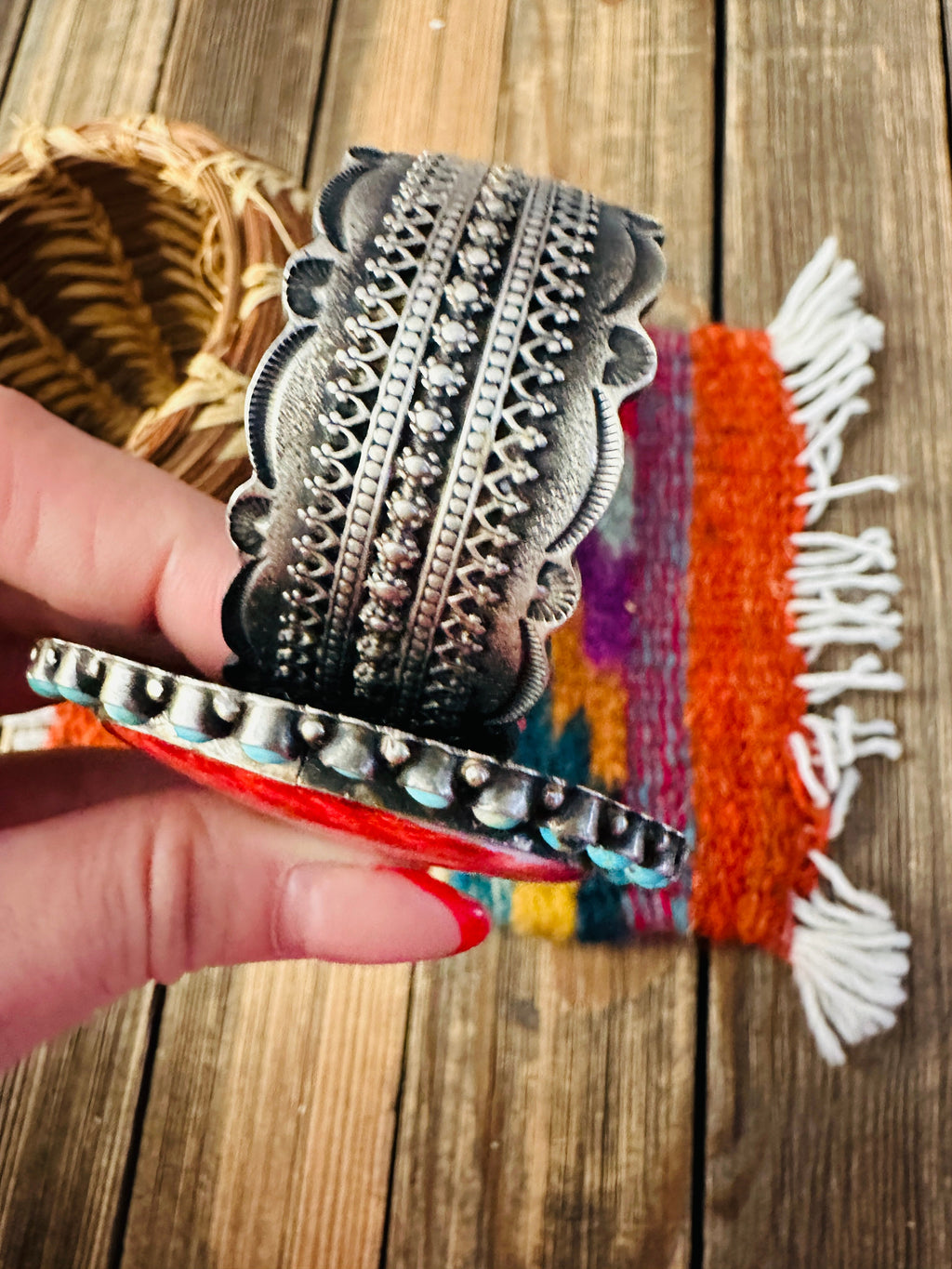 Handcrafted Spiny, Turquoise & Sterling Silver Cuff Bracelet by Shawn Cayatineto
