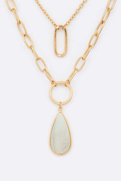 Stone Teardrop Layer Pendant Necklace