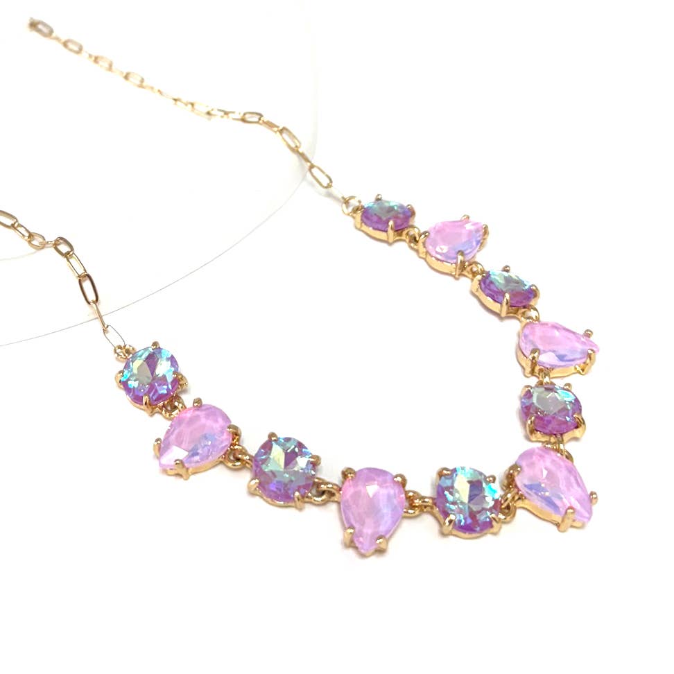 Round & Teardrop Mix Glass Beads Station Necklace