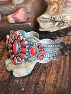 Handcrafted Sterling Silver and Mediterranean Coral Cluster Cuff Bracelet by Murphy Platero