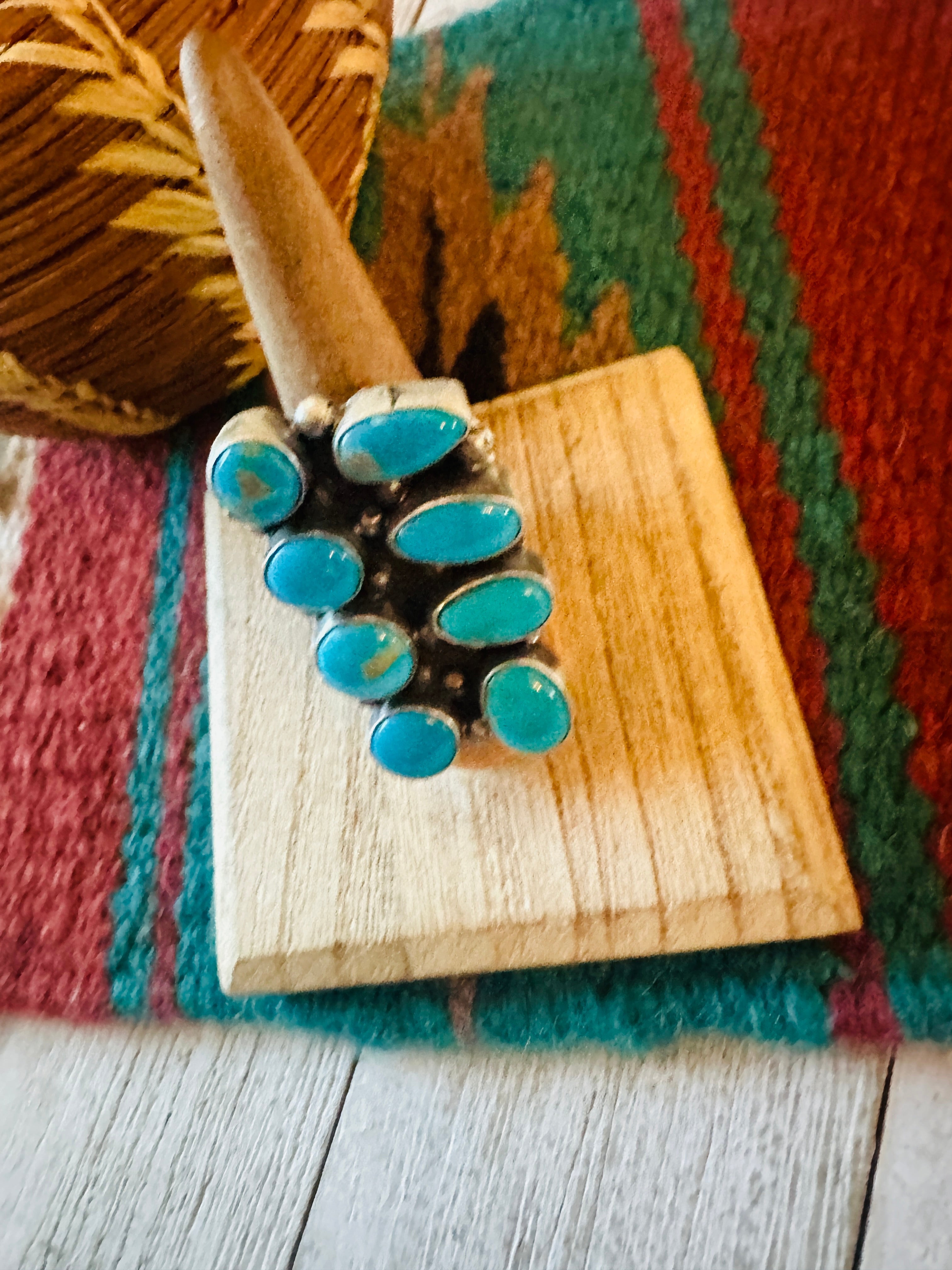 Handcrafted Sterling Silver & Kingman Turquoise Ring Size 8