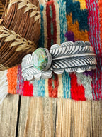 Handcrafted Sonoran Gold Turquoise & Sterling Silver Feather Cuff Bracelet