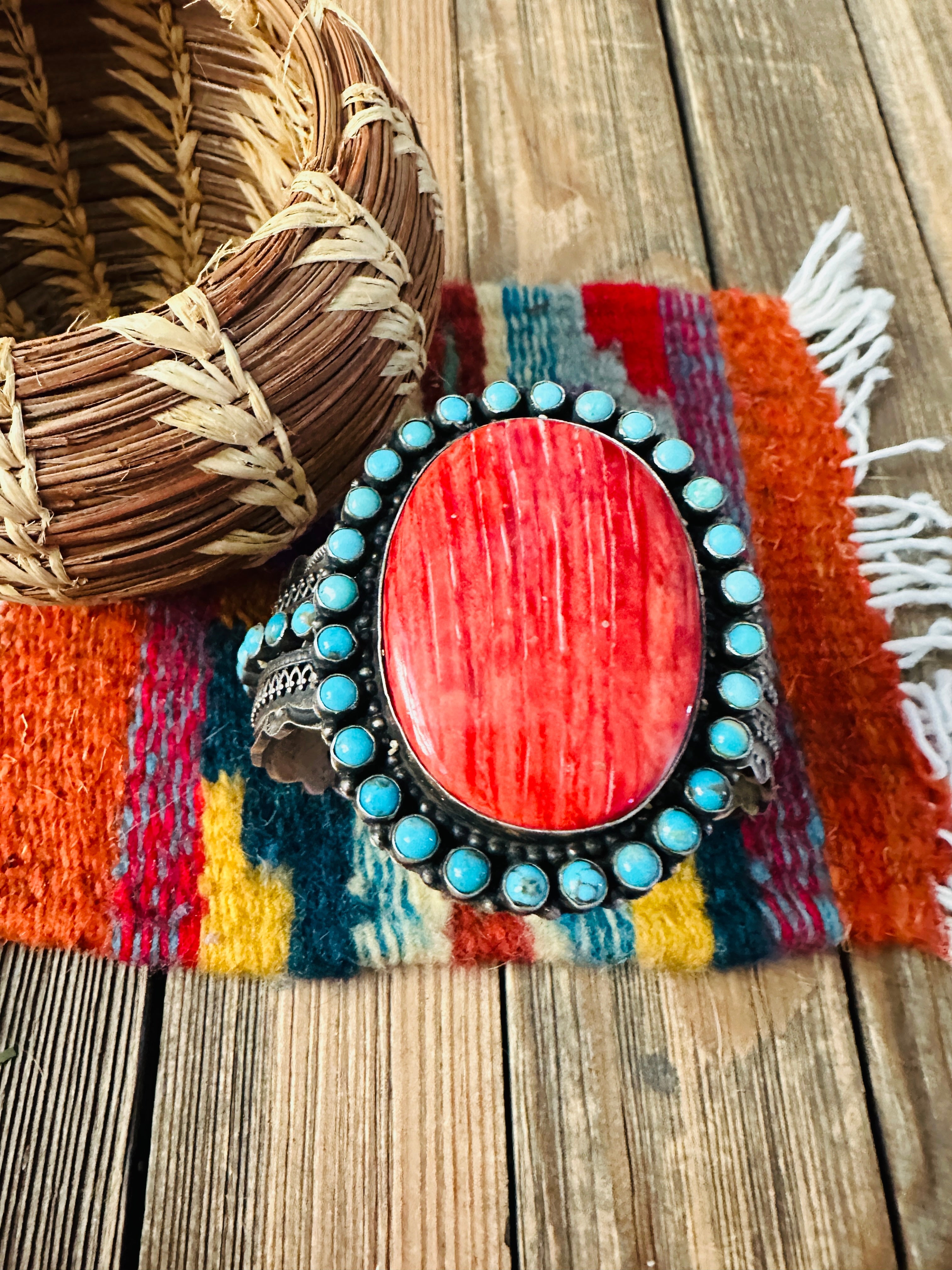 Handcrafted Spiny, Turquoise & Sterling Silver Cuff Bracelet by Shawn Cayatineto