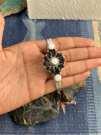 Handmade Sterling Silver White Buffalo Cuff Bracelet "Signed Nizhoni"