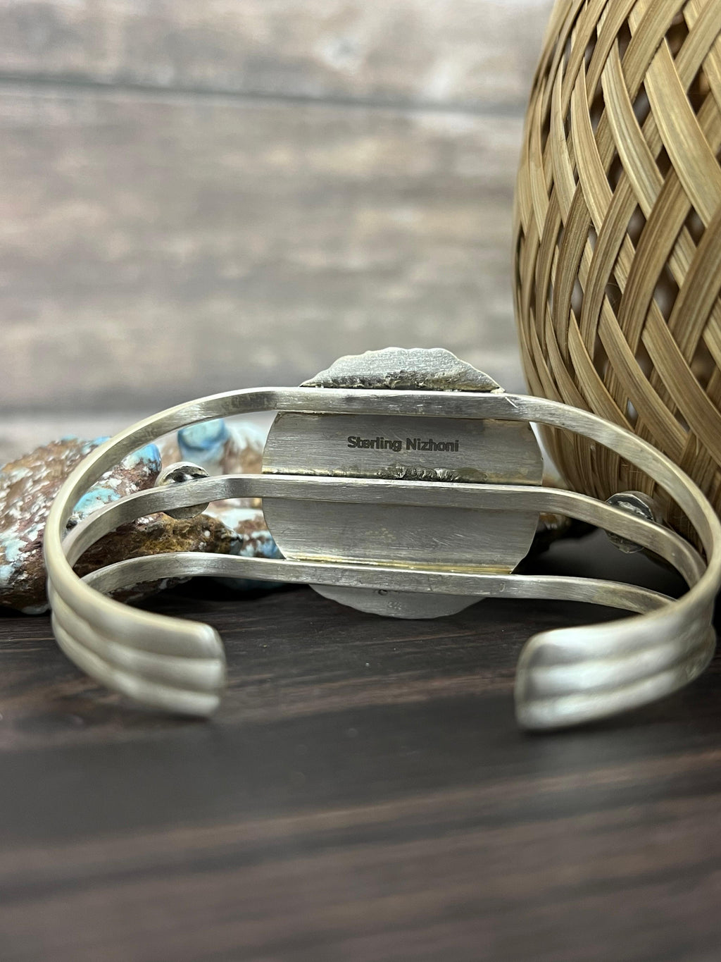 Handmade Sterling Silver Golden Hills Turquoise Cuff Bracelet with Signed Nizhoni