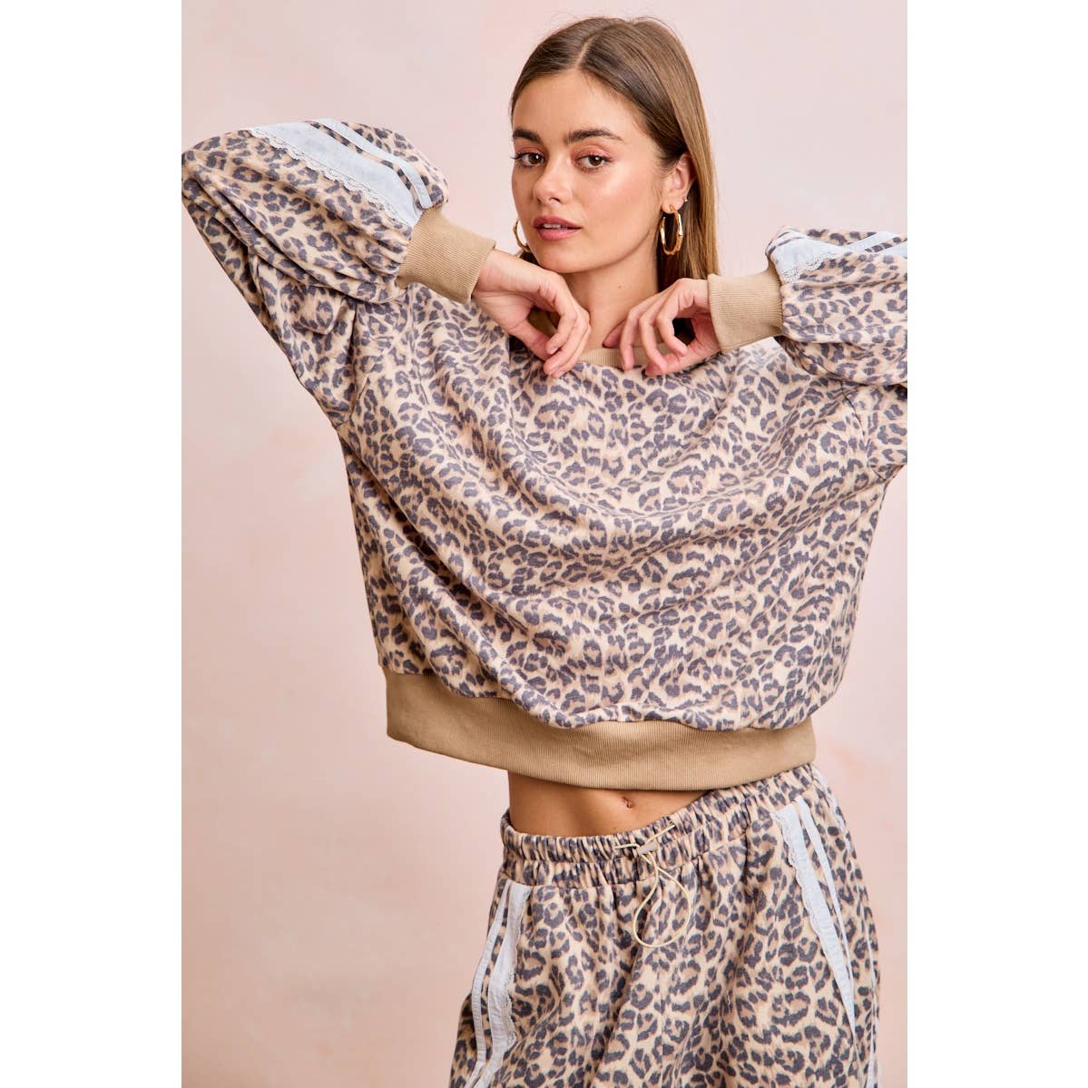 Leopard Lace Stripe Sweatshirt