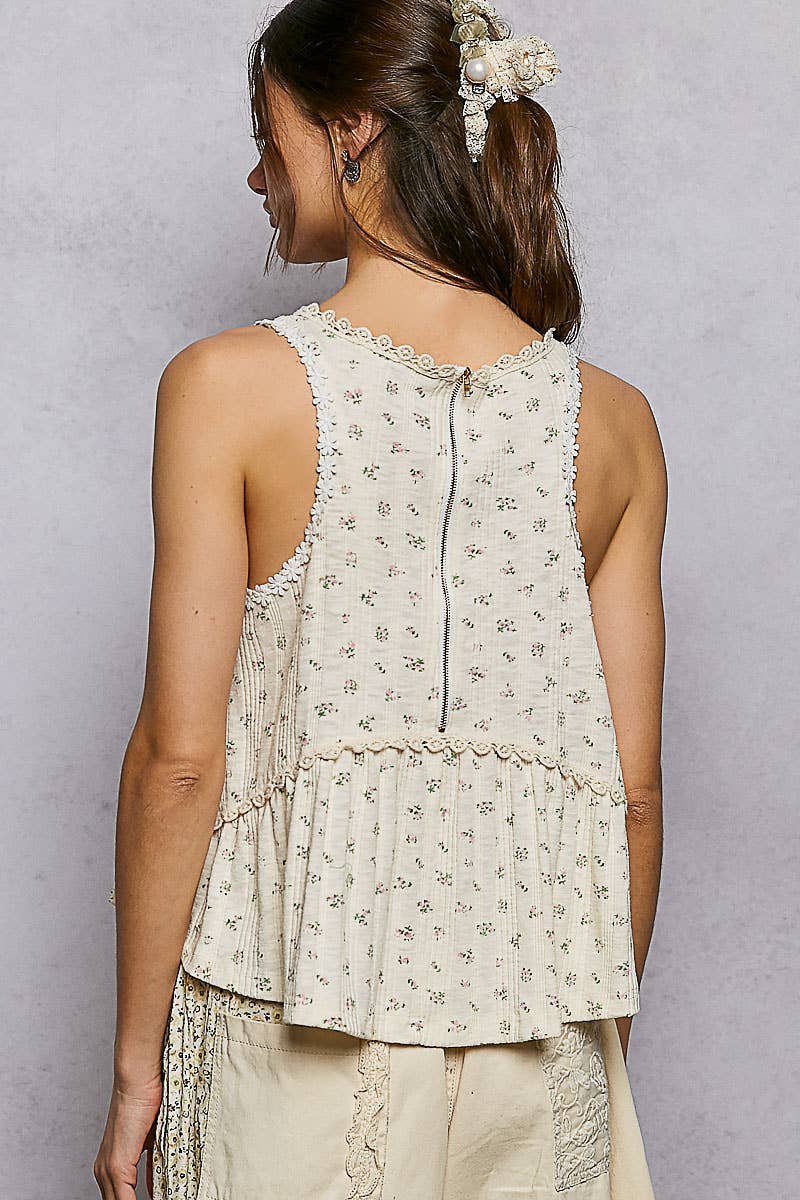 POL Round Neck Ruffle Floral Sleeveless Top