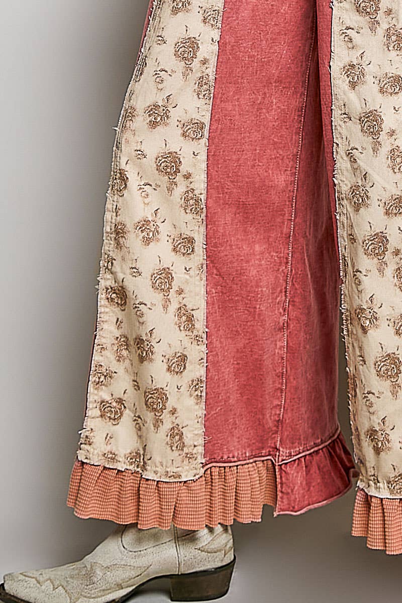 French Terry Ruffle Hem Straight-Leg Pants