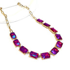 Rectangle Crystal Glass Linked Statement Chain Necklace