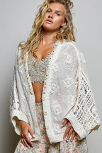 Floral Embroidered Contrast Chenille Crochet Cardigan Top
