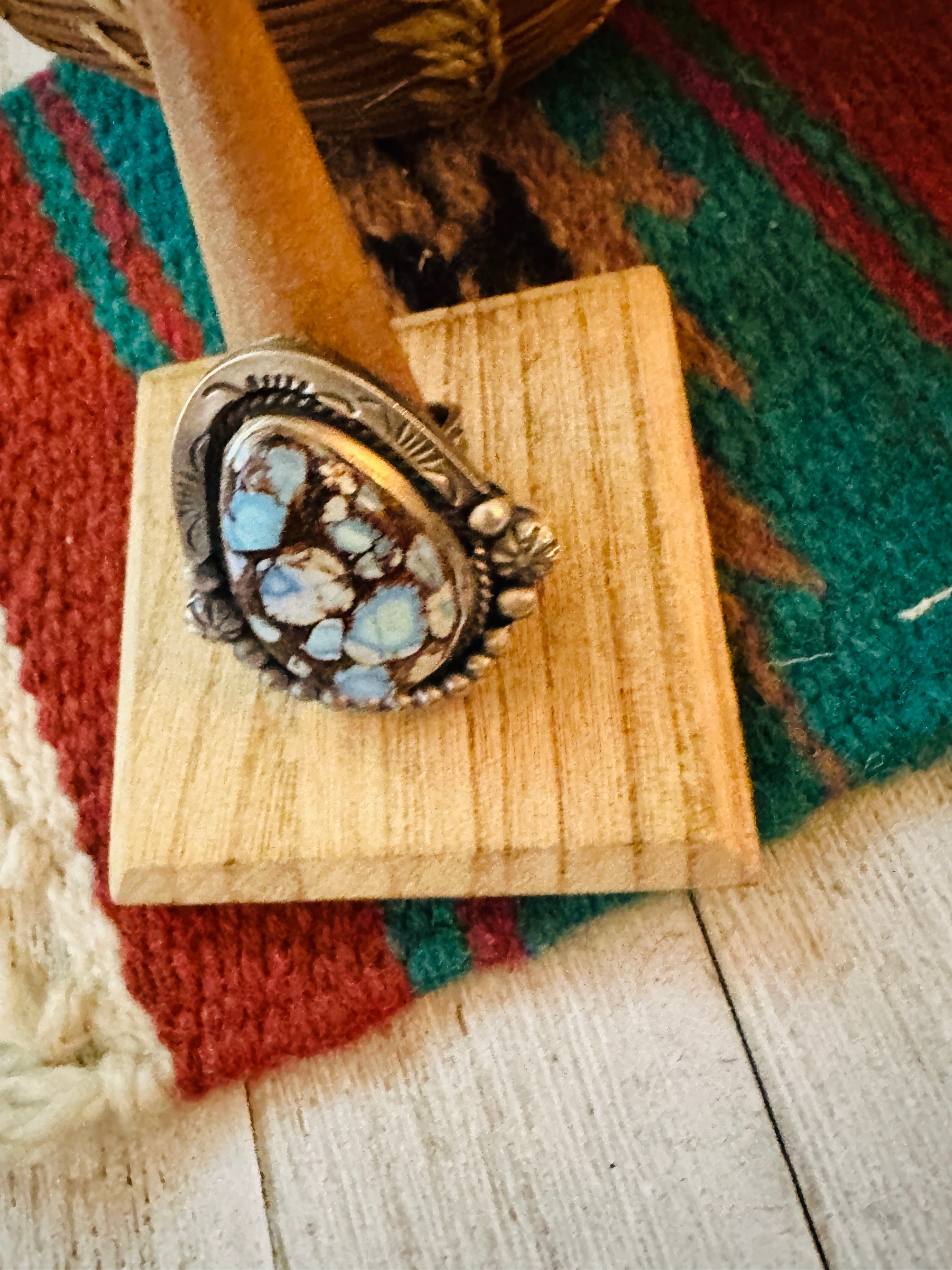 Handcrafted Sterling Silver & Golden Hills Turquoise Ring Size 11.5