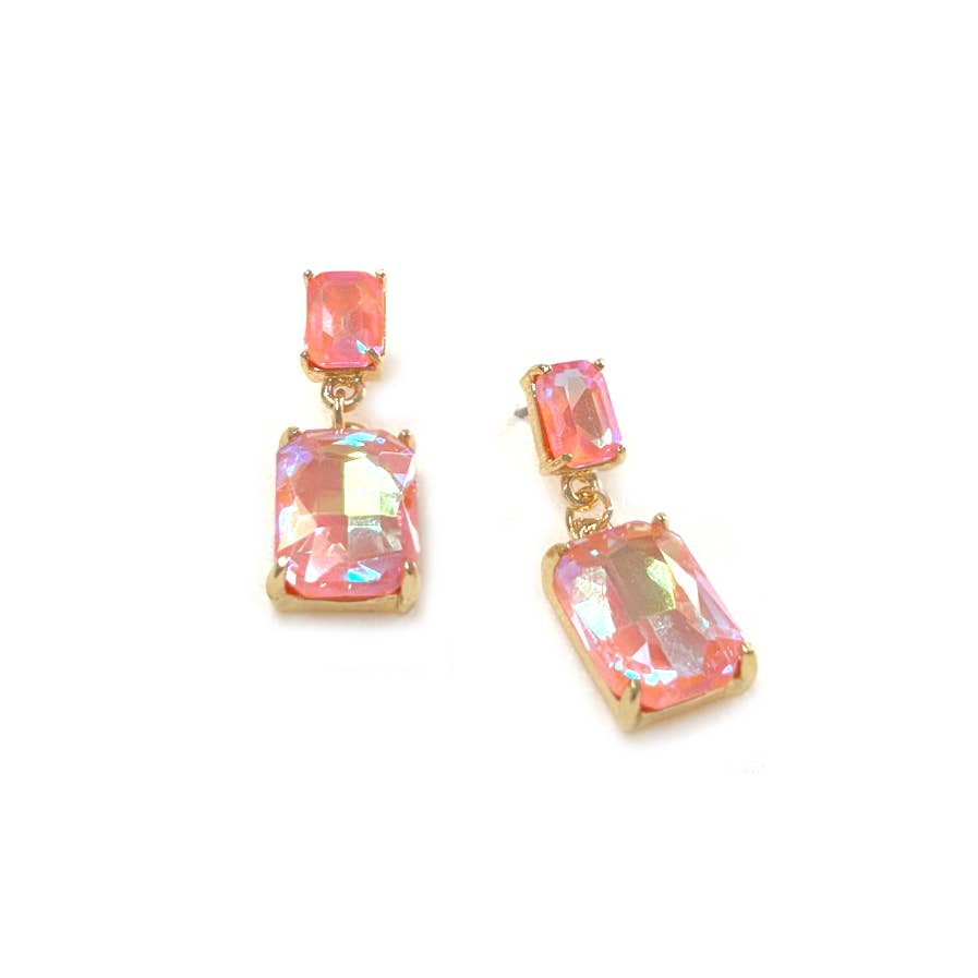 Midi Size Rectangle Linked Crystal Glass Dangle Earrings