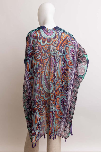 Paisley Print Open Front Kimono