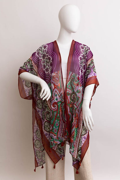 Paisley Print Open Front Kimono