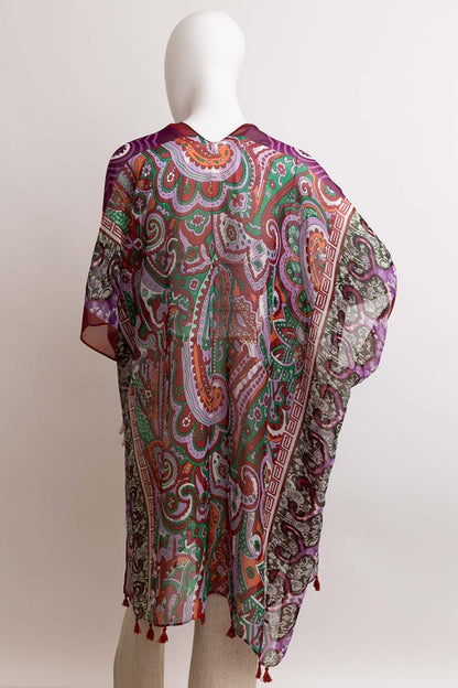 Paisley Print Open Front Kimono