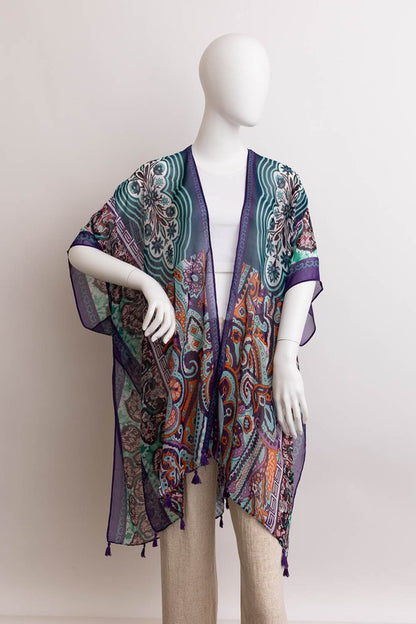 Paisley Print Open Front Kimono