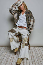 Allover Print Pattern Raw-Edge Fringe Trim Shirt Jacket