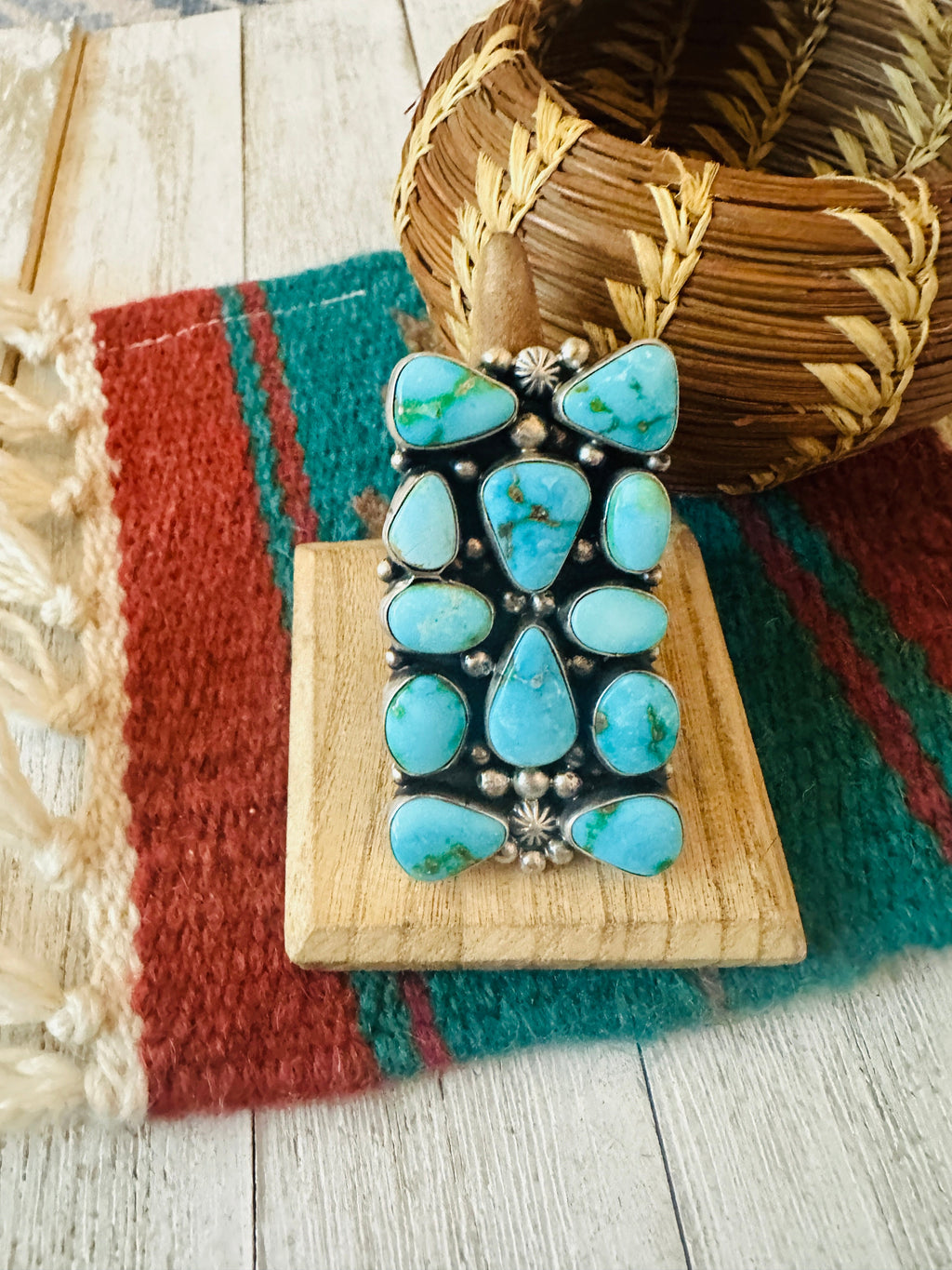 Handcrafted Sterling Silver & Kingman Turquoise Ring Size 9