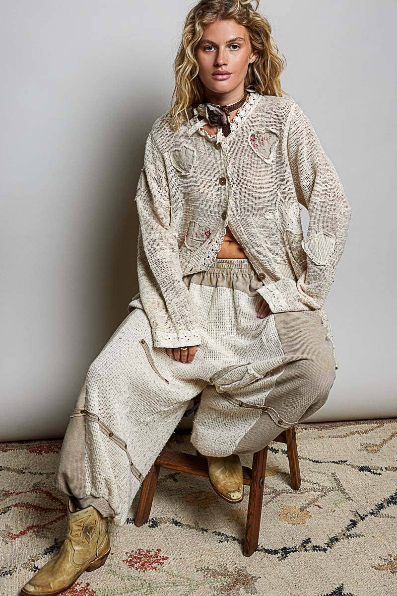 Floral Heart + Star Appliqué Lace Trim Cardigan