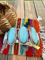 Handcrafted Old Pawn Sterling Silver & Turquoise Cuff Bracelet