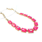 Rectangle Crystal Glass Linked Statement Chain Necklace
