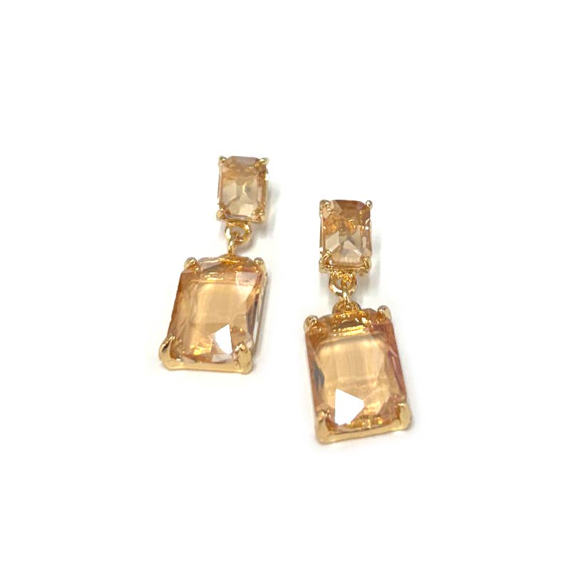 Midi Size Rectangle Linked Crystal Glass Dangle Earrings