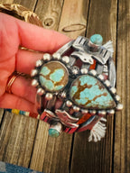 Handcrafted Sterling Silver & Number 8  Turquoise Thunderbird Cuff Bracelet by Chimney Butte