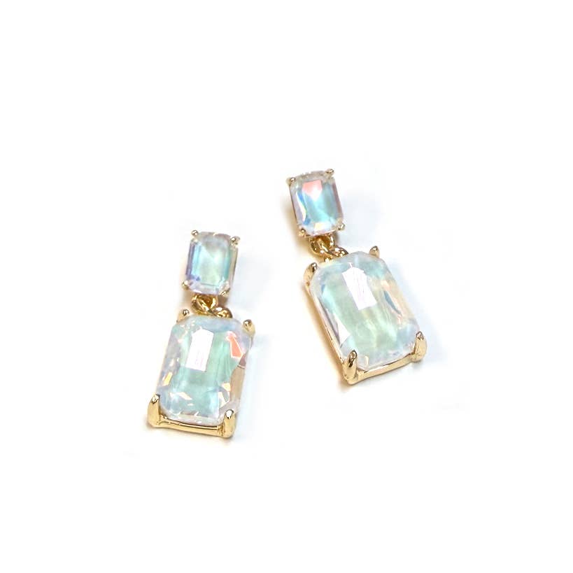 Midi Size Rectangle Linked Crystal Glass Dangle Earrings