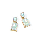 Midi Size Rectangle Linked Crystal Glass Dangle Earrings