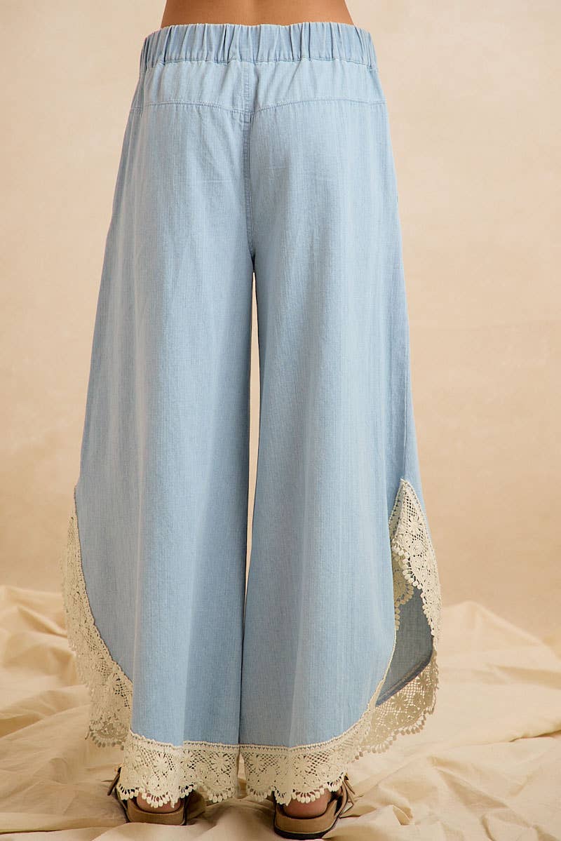 Crochet Trim Tulip Wide Leg Jeans