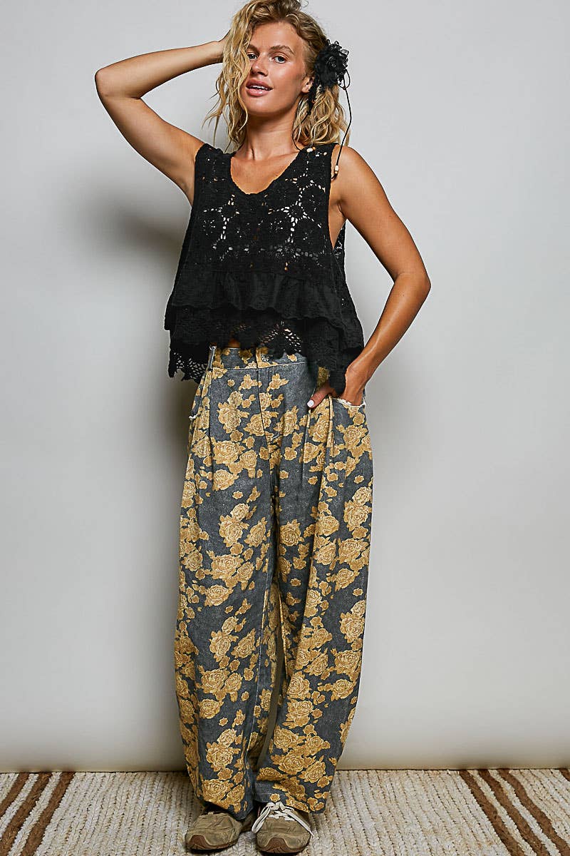 POL Crafted Textured Allover Print Woven Wide-Leg Pants