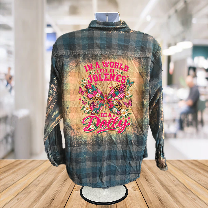 Dolly Bleached Button Down Plaid Flannel Shirt