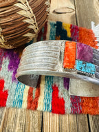 Handcrafted Old Pawn Turquoise, Spiny & Sterling Silver Inlay Cuff Bracelet by Raymond Betsoi