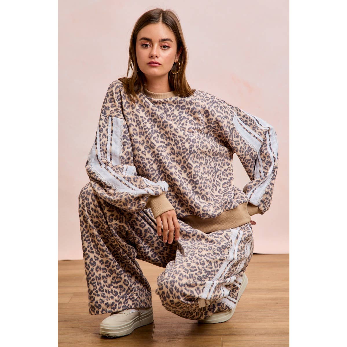 Leopard Lace Stripe Sweat Pants