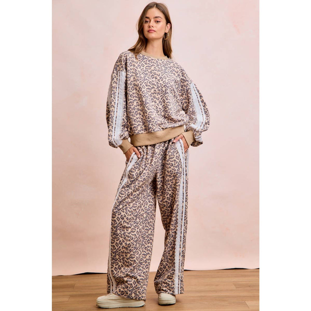 Leopard Lace Stripe Sweat Pants
