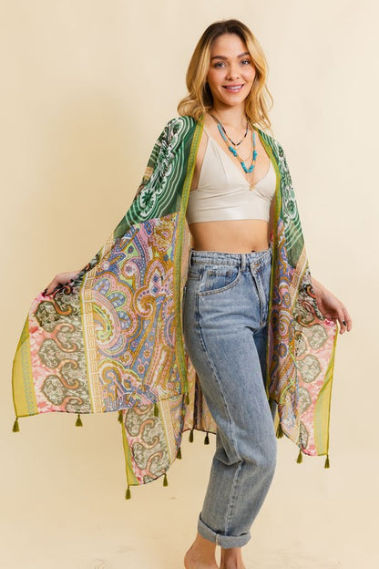 Paisley Print Open Front Kimono