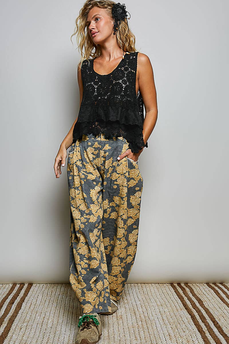 POL Crafted Textured Allover Print Woven Wide-Leg Pants