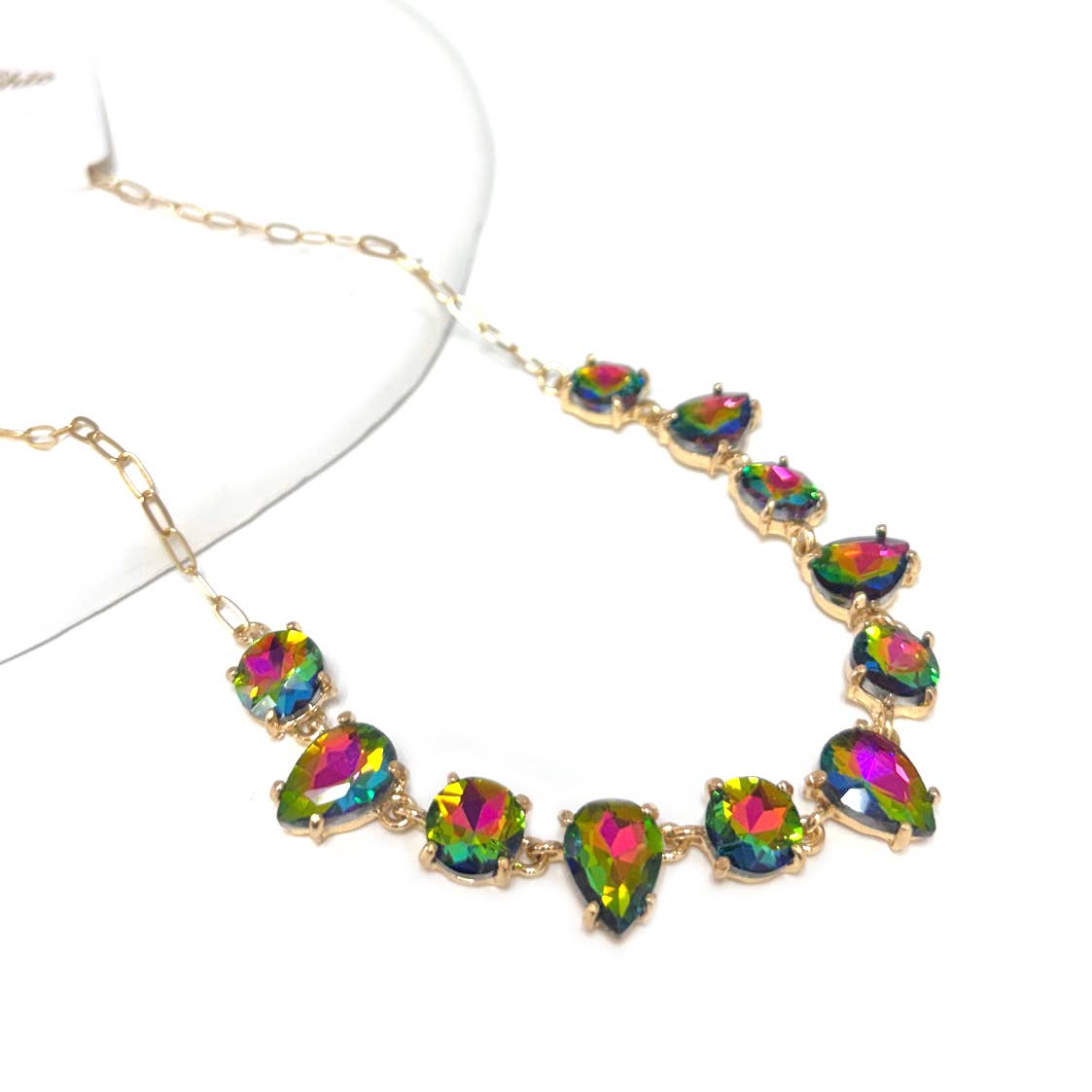 Round & Teardrop Mix Glass Beads Station Necklace