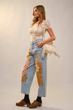 Floral Patchwork Barrel Leg Jean – High Rise Relaxed Fit