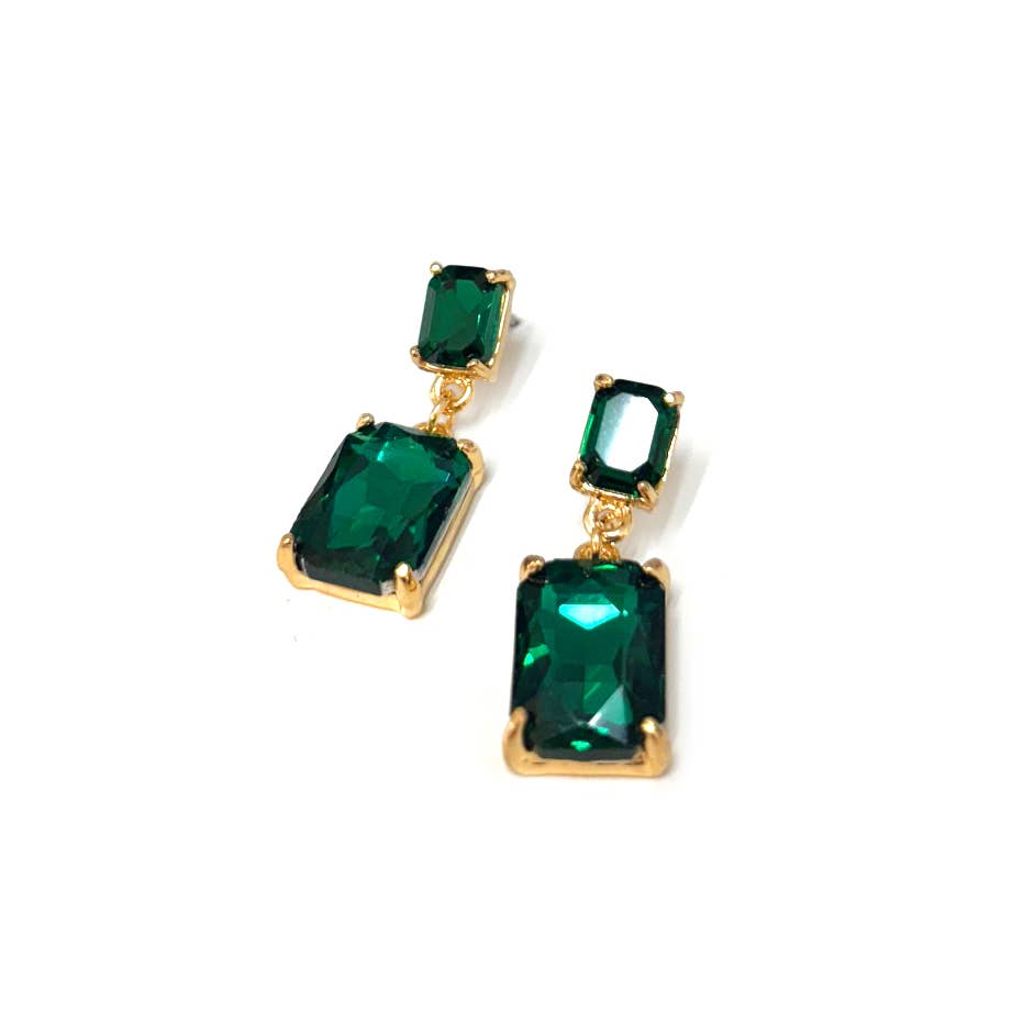 Midi Size Rectangle Linked Crystal Glass Dangle Earrings