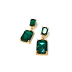 Midi Size Rectangle Linked Crystal Glass Dangle Earrings