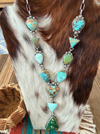 Handcrafted Multi Turquoise & Sterling Silver Lariat Necklace by Bobby Johnson