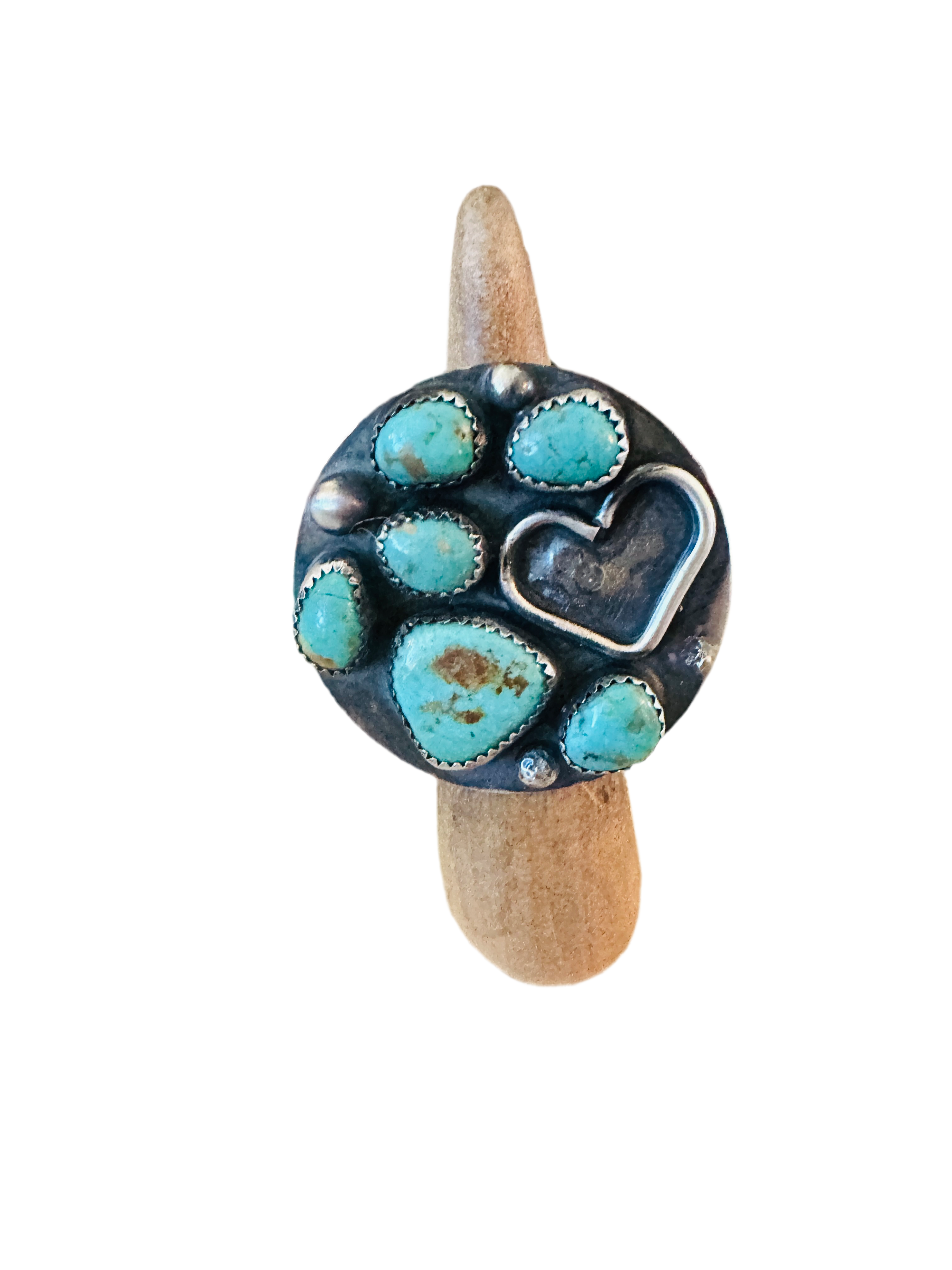 Old Pawn Handcrafted Sterling Silver & Turquoise Ring Size 5