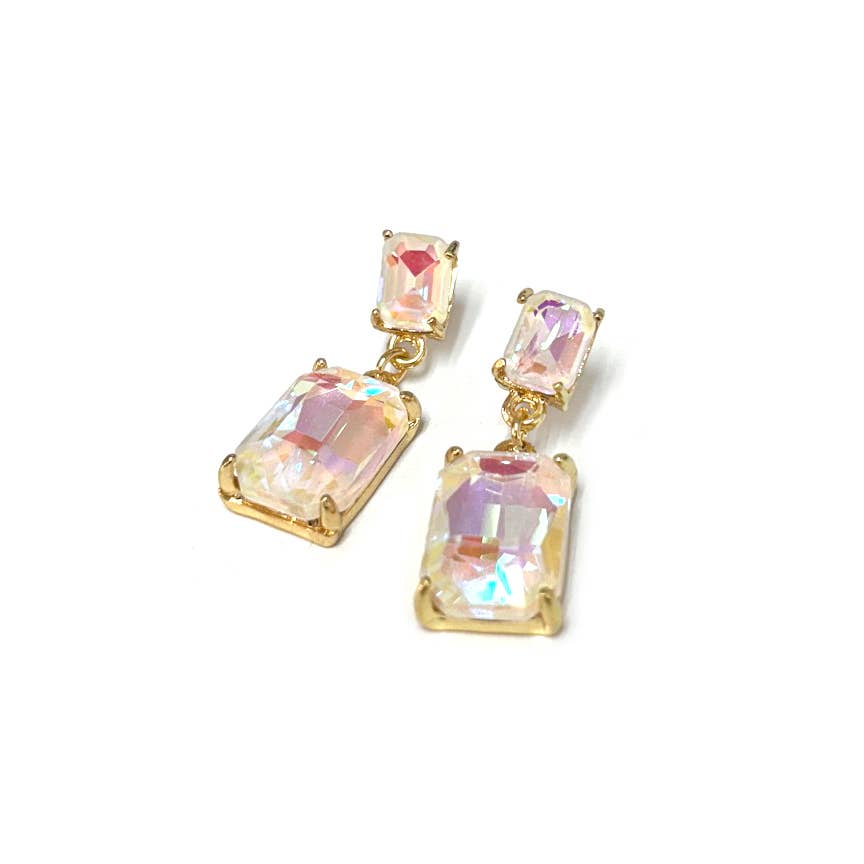 Midi Size Rectangle Linked Crystal Glass Dangle Earrings