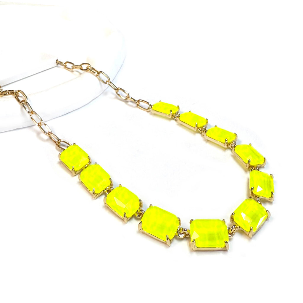 Rectangle Crystal Glass Linked Statement Chain Necklace