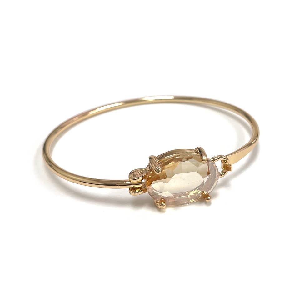 Crystal Oval Stone Cuff Metal Bangle