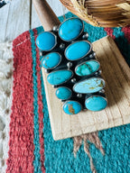Handcrafted Sterling Silver & Kingman Turquoise Ring Size 10