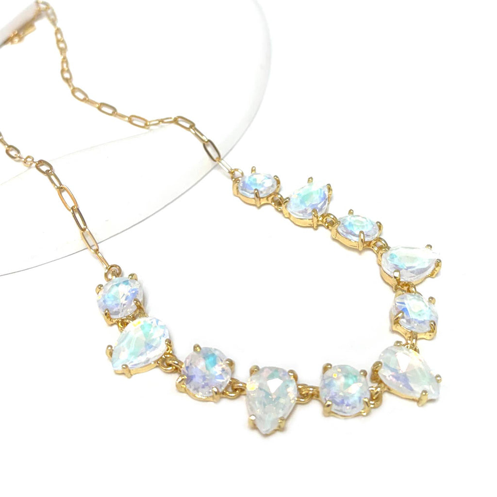Round & Teardrop Mix Glass Beads Station Necklace