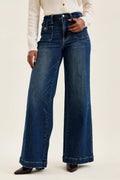 Judy Blue Lux High Waist Wide Leg Jeans in Dark Fade Indigo